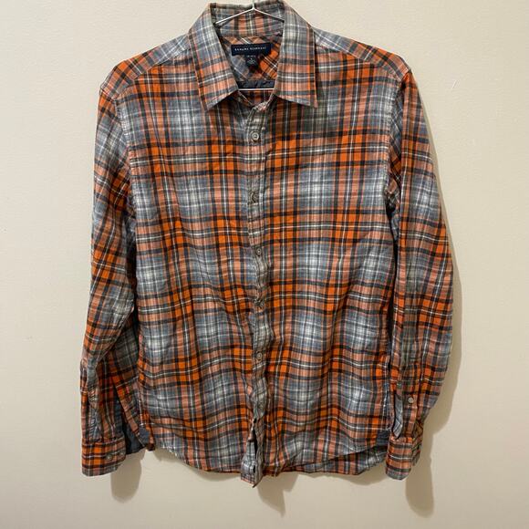 Banana Republic Orange Plaid Button Down Shirt  Size Small Fall Classic - Picture 1 of 5